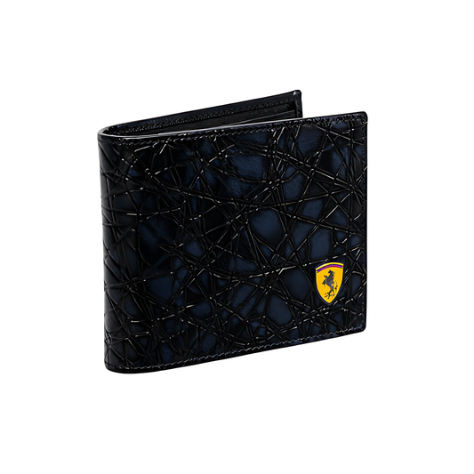 Ferrari Wallet | Bi Fold Blue Black Leather Horse