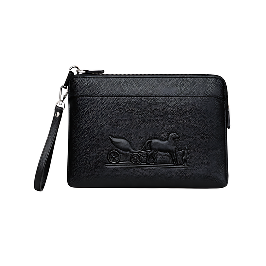 Dior Wrist Pouch | Black Leather Embossed
