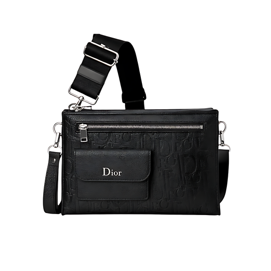 Dior Pouch | Oblique Embossed Leather Zip Black