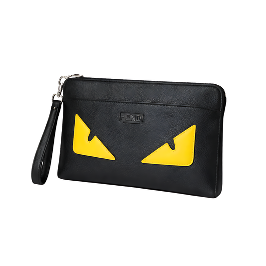 Fendi Pouch | Monster Eyes Leather Zip Yellow
