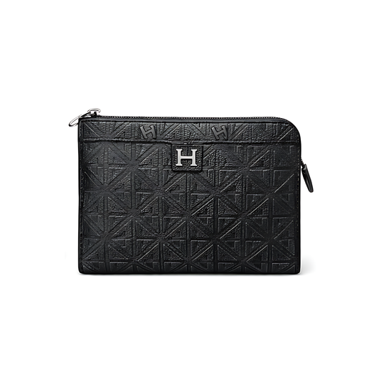 Hermes Wrist Pouch | Black Embossed Pattern